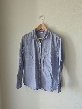 J. Crew Cotton Linen Blend Light Blue Subtle Pinstripe Button Down Shirt Sz 12